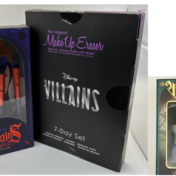 Disney Other - 3PC NEW in BOX DISNEY VILLAINS Beauty Set BRUSHES, MAKEUP ERASER, SHIMMER POWDER